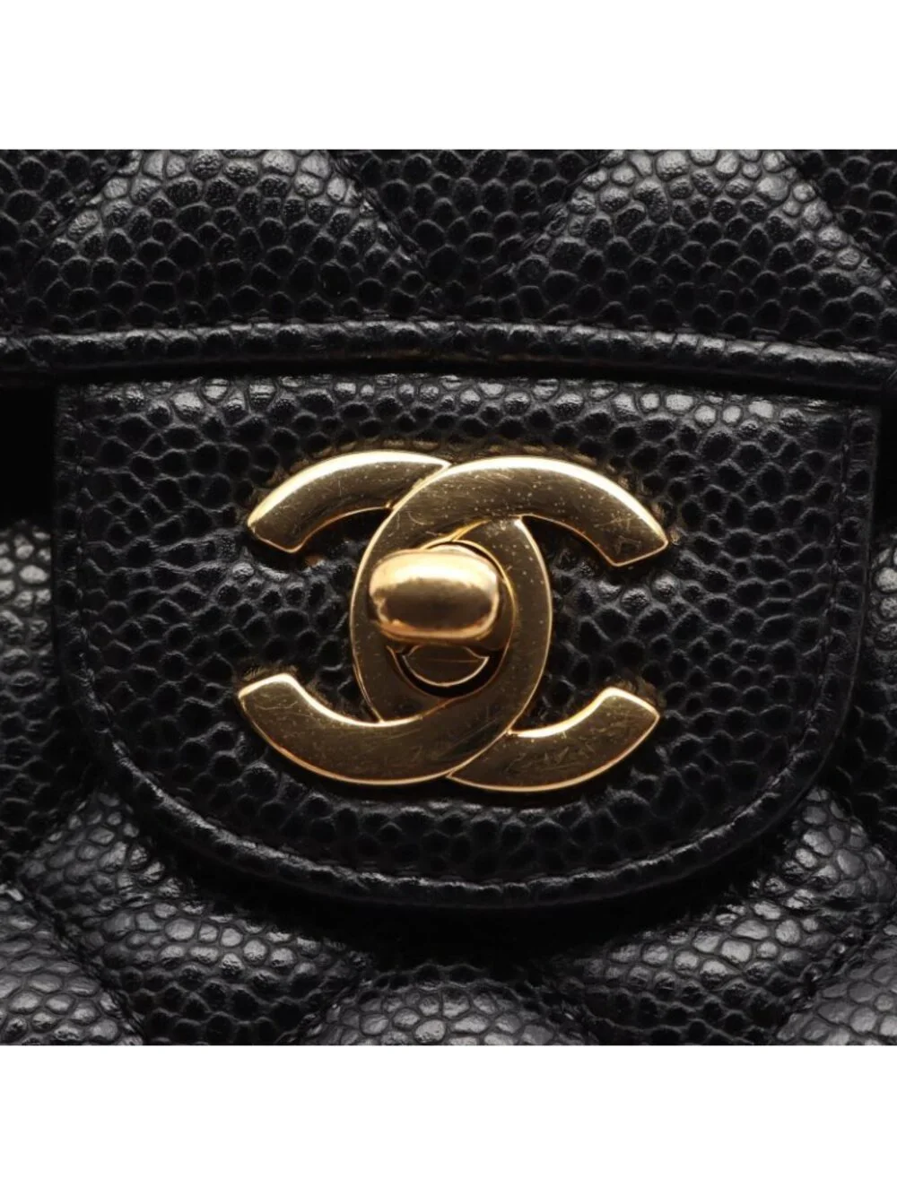 Chanel Shoulder Bag Quilted Double Flap Black Caviar Leather Chain